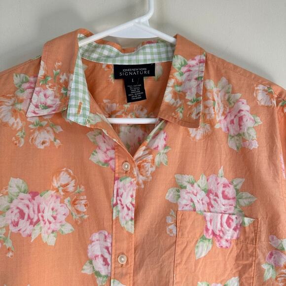 Jones New York Signature Shirt Floral Button Front 3/4 Sleeves Orange Womens L - Picture 2 of 10